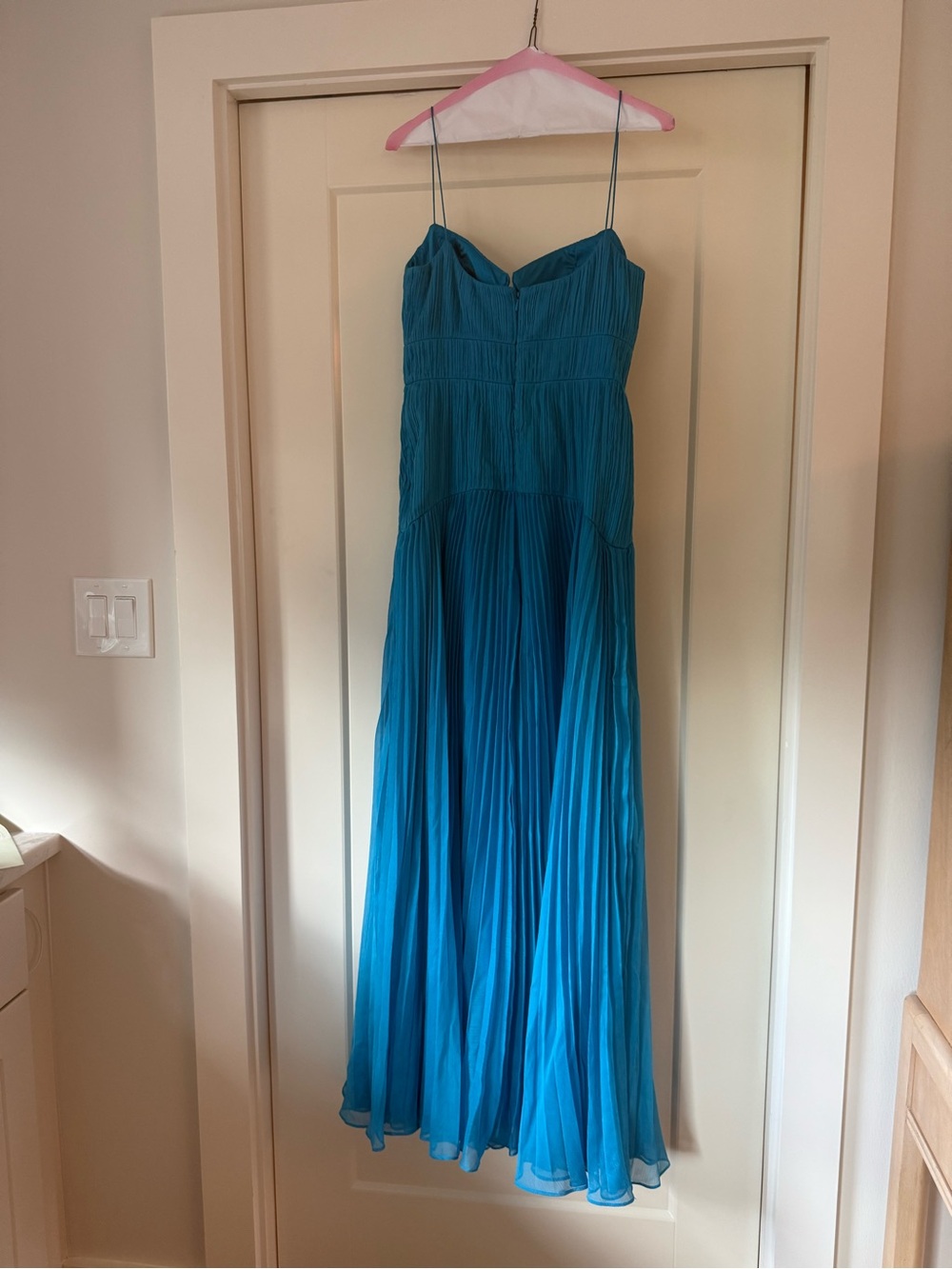 AMUR Pleated Spaghetti-Strap Maxi Dress in Teal Blue - Picture 7 of 8